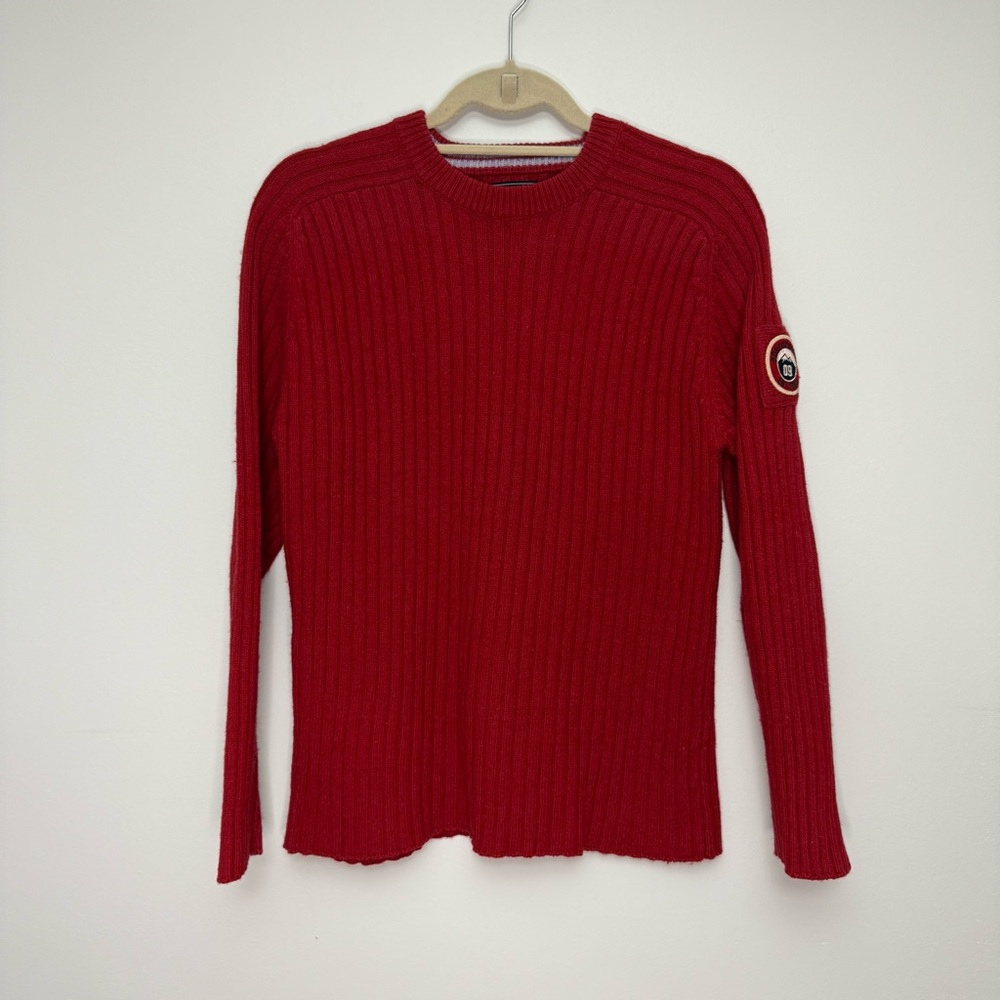 Abercrombie Red Ribbed Wool‎ Blend Sweater Mountain Patch XL Womens Crewneck